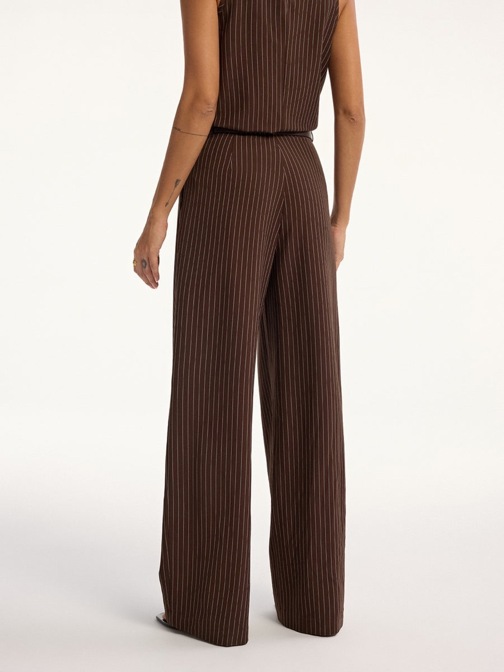 Commense Brown Pinstripe Wide-Leg Jumpsuit - Picture 6 of 14